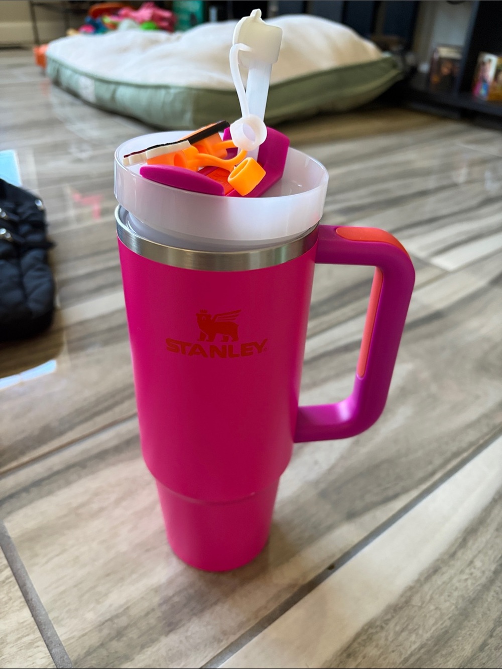Stanley Hot Pink Travel Mug with Handle and Flip Lid